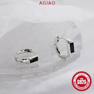 AGIAO Anting Pria Gaya Korea Dengan Gesper Telinga Obsidian Tidak Teratur Fashion Santai