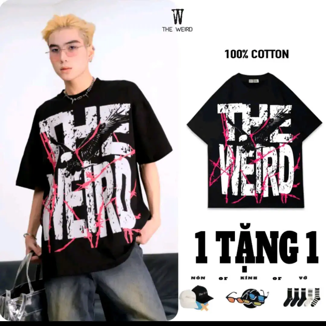 o thun nam nữ unisex  họa tiết chữ The Vierd  full size Cổ Tròn
