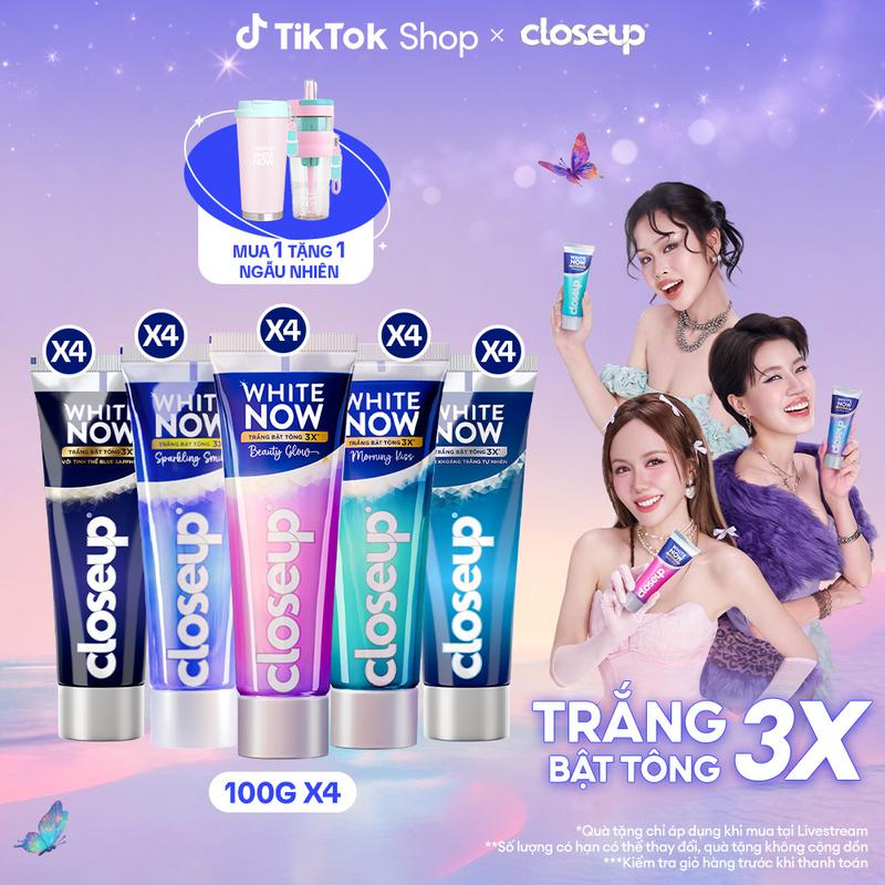 KOL Live 6 Combo 4 Kem đánh răng Closeup White Now - Trắng Bật Tông 3X TỨC THÌ với Công nghệ Ánh Sáng Xanh 100g 6