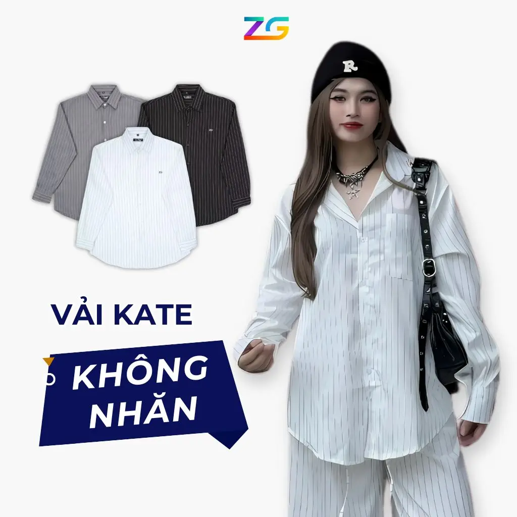 Áo sơ mi kẻ sọc unisex ZGO vải không nhăn mềm mát 30AZGO Nữ Top Women Cổ Tròn Shirt