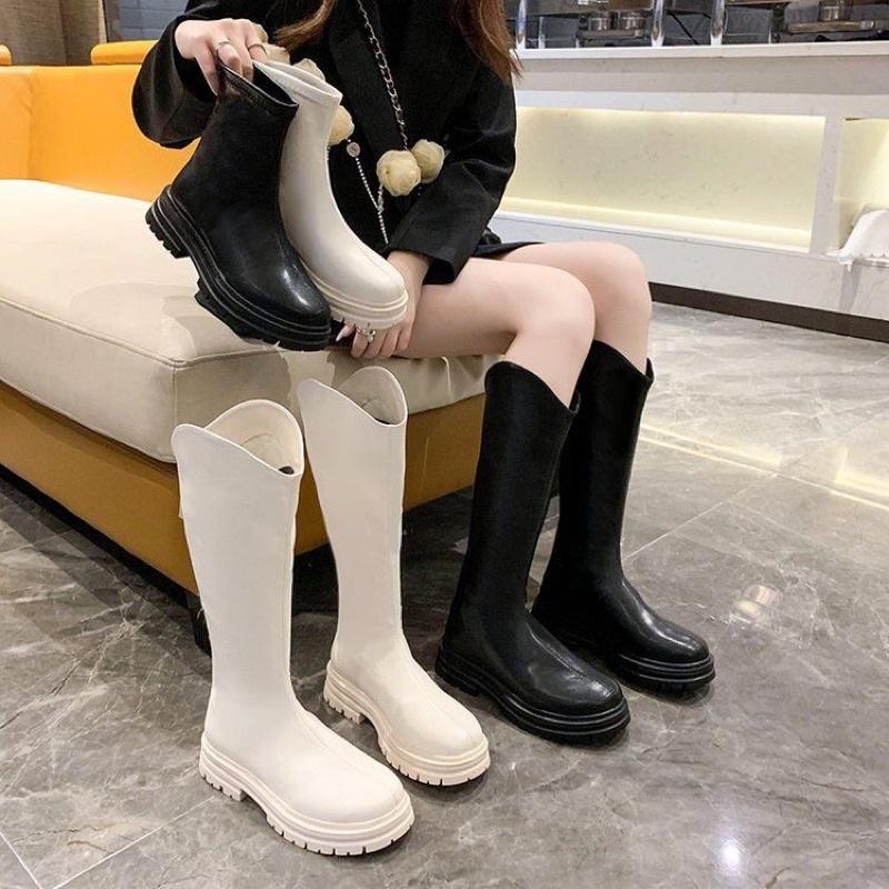 Bốt đùi nữ, bốt đùi khóa sau nữ cao cổ,da lì cao 5phân , bốt cao bồi đe răng chống trơn (hàng QC full box)Bắp Chân To GiàY Boot Shoes Cổ Cao Nhung Jean