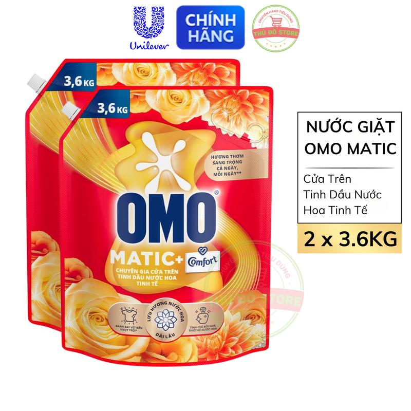 Combo 2 Túi Nước Giặt OMO Matic Cửa Trên Comfort Tinh Dầu Nước Hoa Tinh Tế Vàng - 2 Túi 3.6KG