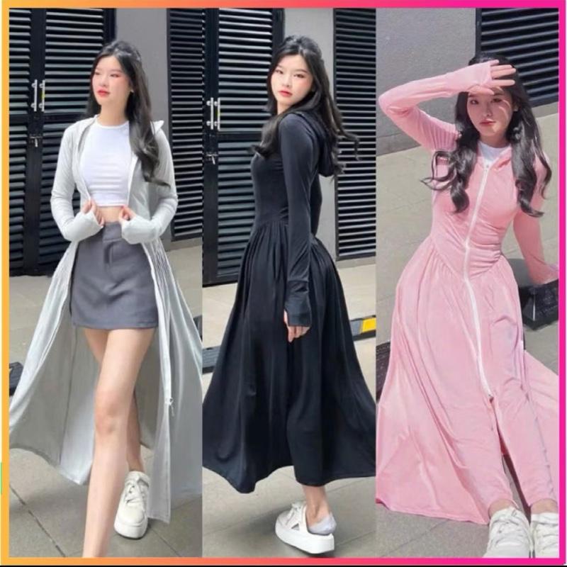 ( DEAL HỜI GIÁ IU THƯƠNG) Áo Khoác Chống Nắng thun lạnh  Toàn Thân Nữ Dáng Váy Xếp Ly Chất Đẹp dáng váy dài 1 lớp