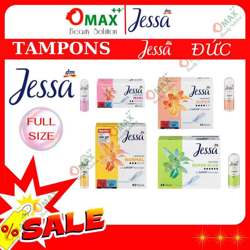 TAMPONS JESSA Đức Dạng Nút - Siêu Thấm Hút - Tiện Lợi - Nhỏ Gọn Dễ Dùng - Hàng Nhập Khẩu - Đủ Các Giọt ( Tampon ) Nữ Women 0