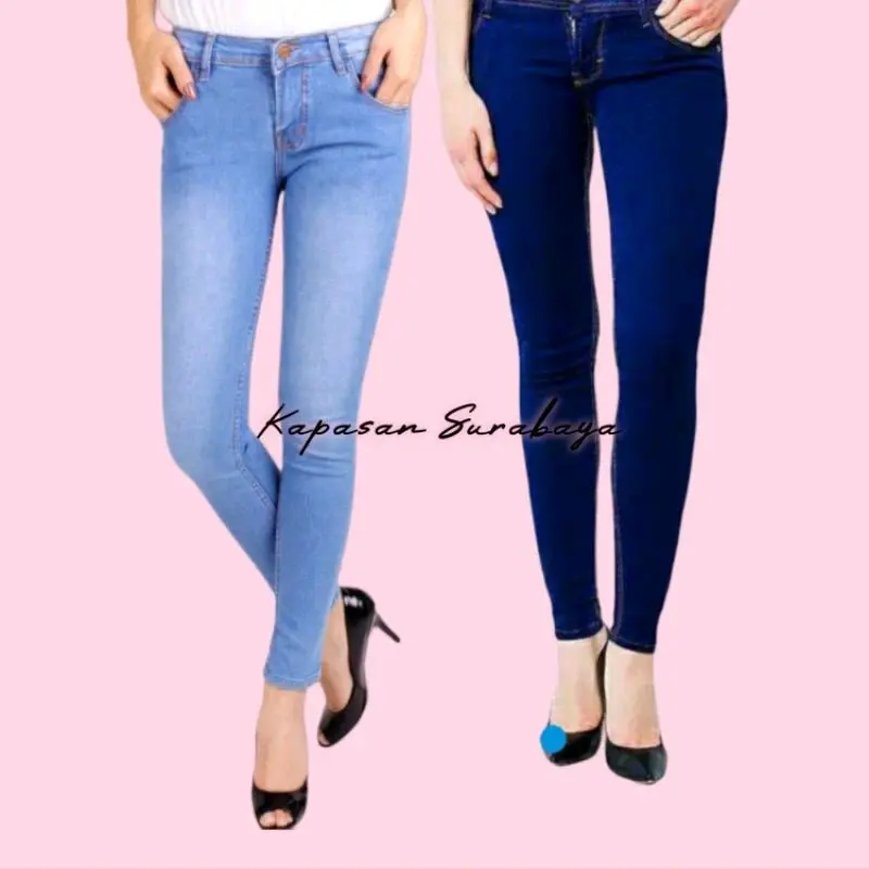 CELANA CEWEK RESLETING SOFT JEANS PANJANG WANITA MELLAR FASHION TRENDINGGG Slim-fitting Santai Low Waist 0