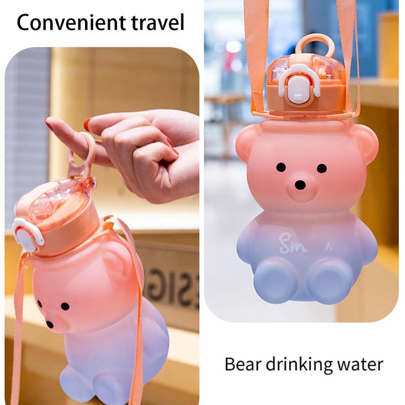 Cartoon Bear Design Water Bottle, Cute Drinking Cup with Lanyard, Drinking Supplies for Home Office School, Drinkware, Outdoor Accessories 4