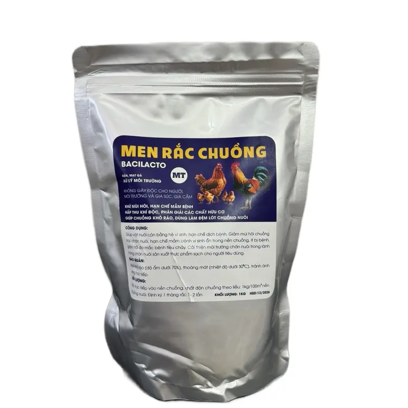 Sản phẩm Men Rắc Chuồng thế hệ mới 5in1 1kg . Khử mùi hôi hút ẩm, hạn chế mầm bệnh, diệt mạc cháy rận ve trên chuồng nuôi, huỷ phân chuồng trại. 2