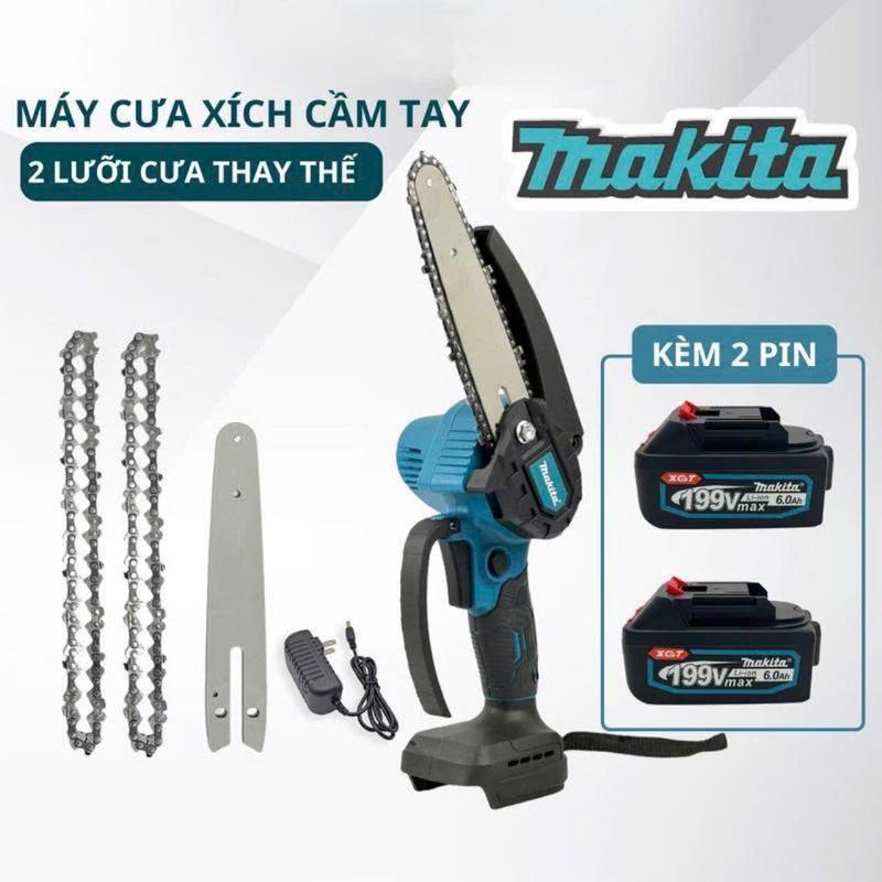 Máy Cưa Xích PIN Cầm Tay Cưa Gỗ, 2 PIN MAKITA 199V Lõi Đồng Mạnh Mẽ Bền Bỉ, Máy Cưa Mini Tiện Dụng Gia Đình, BH 12 Tháng