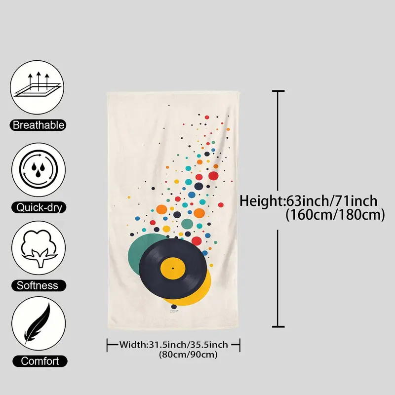 Vinyl Record Pattern Beach Towel, Soft Comfortable Lightweight Sand-proof Beach Towel, Water Absorbent Towel for Travel Swimming Surfing Camping 1