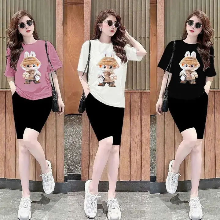 Sét bộ đồ nữ áo cotton LABUBU mix quần leging 40-55kg