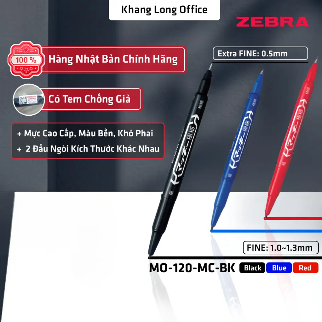 Bút Lông Dầu ZEBRA MO- 120 Chính Hãng, Viết Lông Hai Đầu Tiện Lợi, Mực Khô Nhanh