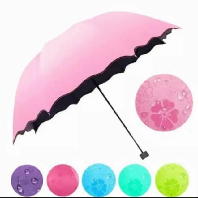 PAYUNG LIPAT 3D MAGIC 2 MUSIM UMBRELLA HUJAN PANAS MOTIF KENA AIR Bunga Plastik 1