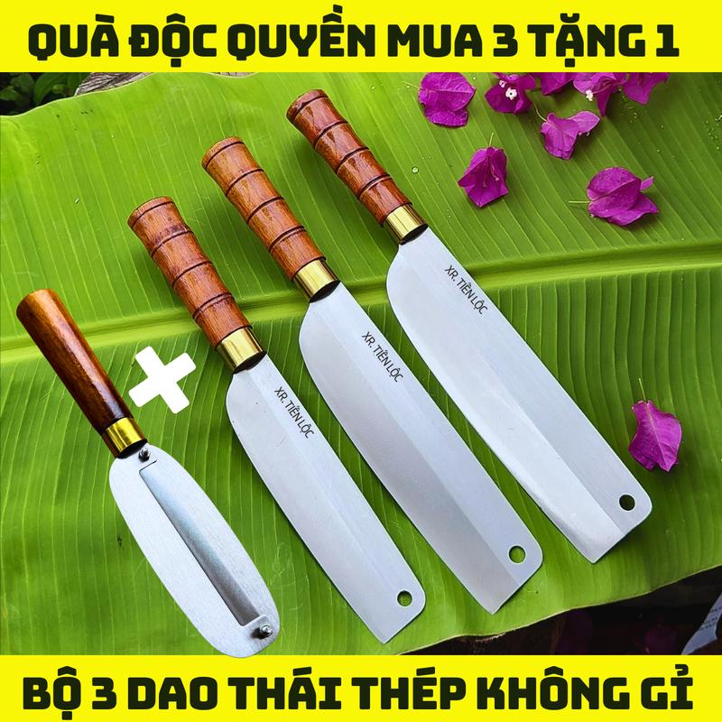 [ MUA 3 TẶNG 1 ]Bộ dao bếp thép trắng nhật không rỉ sét cán gỗ muồng rèn thủ công cao cấp