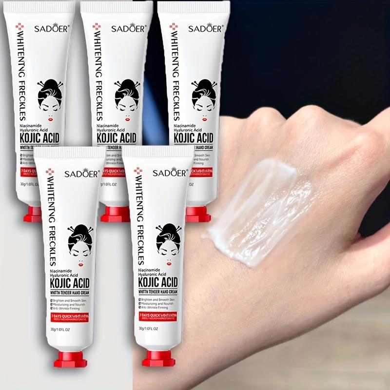Product Introduction of Kojic Acid Hand Cream - Pack of 5 - Hypoallergenic Moisturizing Lotion for Dry Skin with Glycerin, Niacinamide - Whitening and Reduces Freckles. Nails Moisturizer Moisture Hydrate Hyaluronic 2