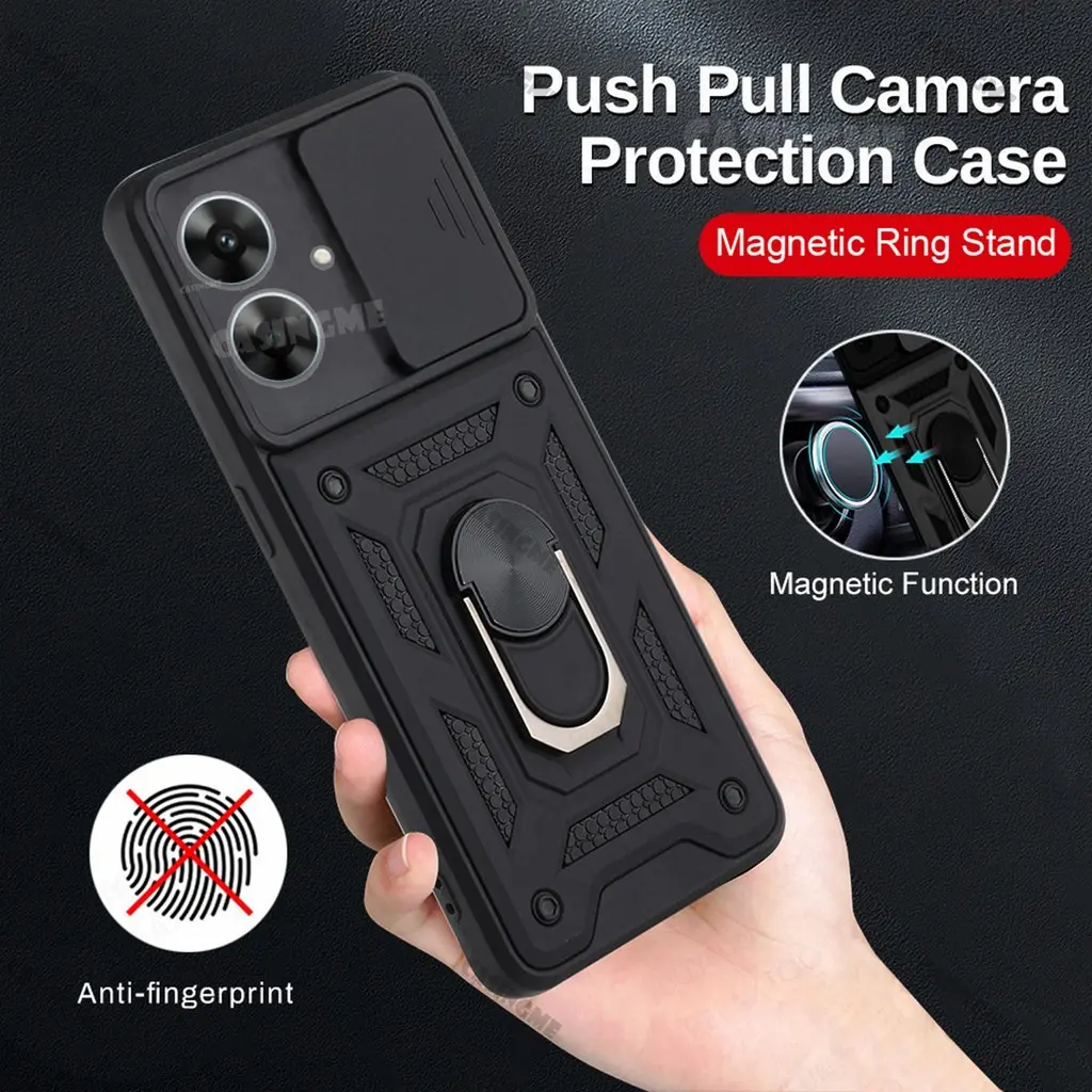 Realme Note 60x 2024 Shockproof Armor Casing For Realme Note 60x  Note60x 60 Note60 x 4G 5G 2024 Push Pull Camera Protect Shell Phone Case Car Magnetic Ring Back Cover