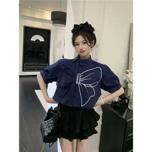 PO15 CHICMORE Atasan Kemeja Pendek Wanita Niche Gaya Musim Panas Wanita