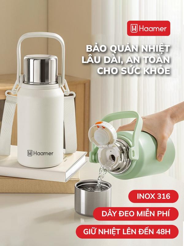 Bình giữ nhiệt Haamer INOX 316 an toàn cho sức khỏe Dung tích 800ml 1000ml 1500ml giữ nhiệt lên đến 48h - B004