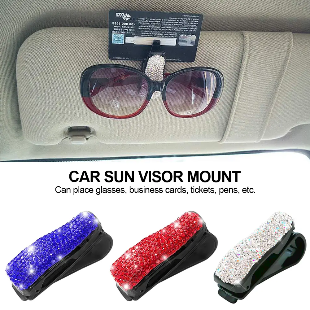 Car Clip Sun Visor Glasses Bracket Bill Clip Portable Sunglasses Rhinestone Diamond Decoration Eyeglasses Interior Supplies #443444
