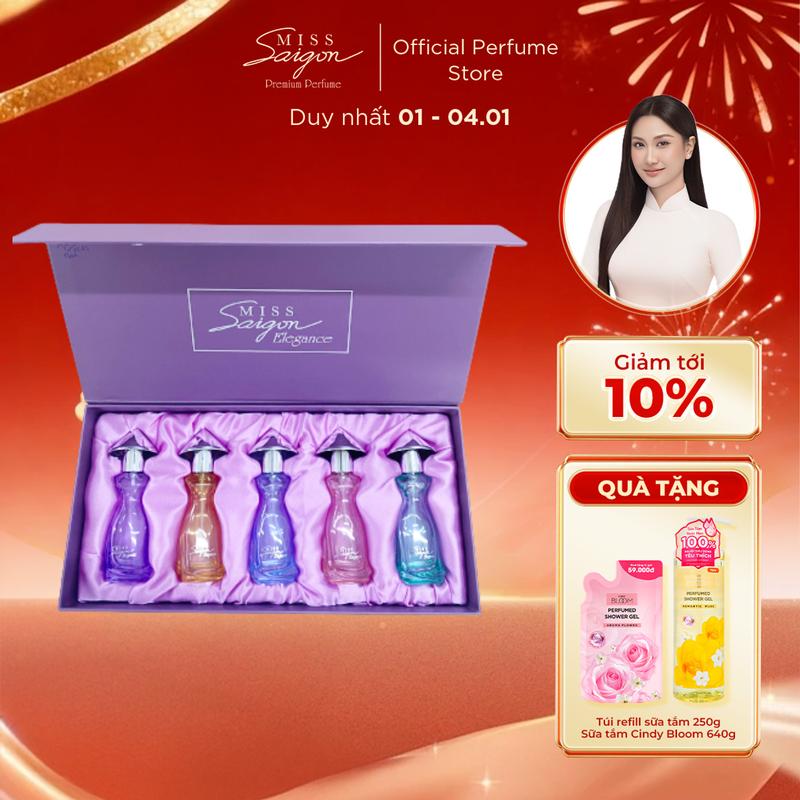   QUÀ TẶNG Lễ tình nhân 14 2 Tết Nguyên Đán  Bộ Sưu Tập 5 Chai Nước Hoa MISS SAIGON ELEGANCE EDP Mùi Hương Sang Trọng Nữ Tính 15ml x 5 