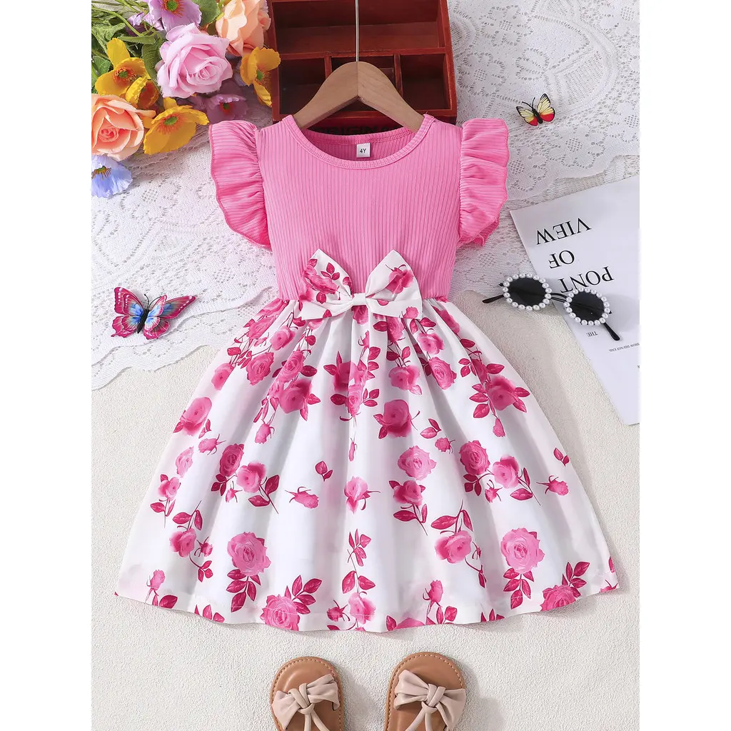 Dress For Kids 2-7 Years old Ruffled Sleeveless Floral Princess Dresses Ootd For Baby Girl