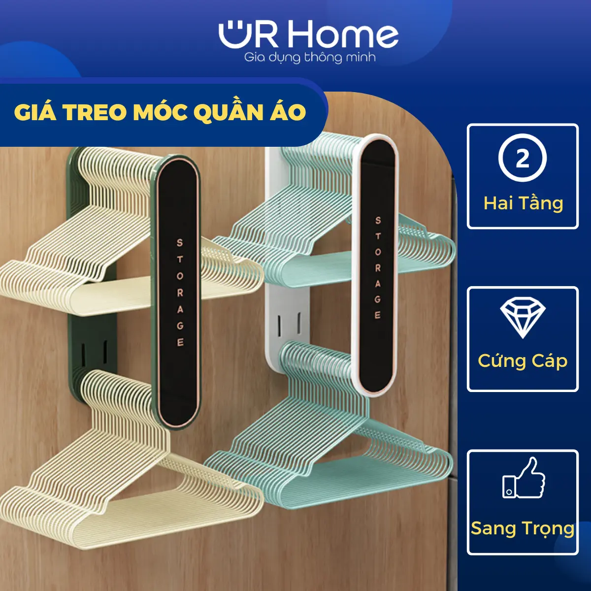 Giá Kệ Treo Móc Quần Áo 2 Tầng Gấp Gọn Urhome