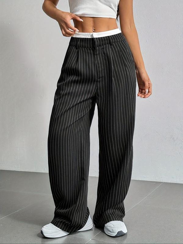 Women's Striped Print Straight Leg Pants, Casual Comfy Trousers for Daily Wear, Ladies Bottoms for All Seasons,  Trousers for Women 0