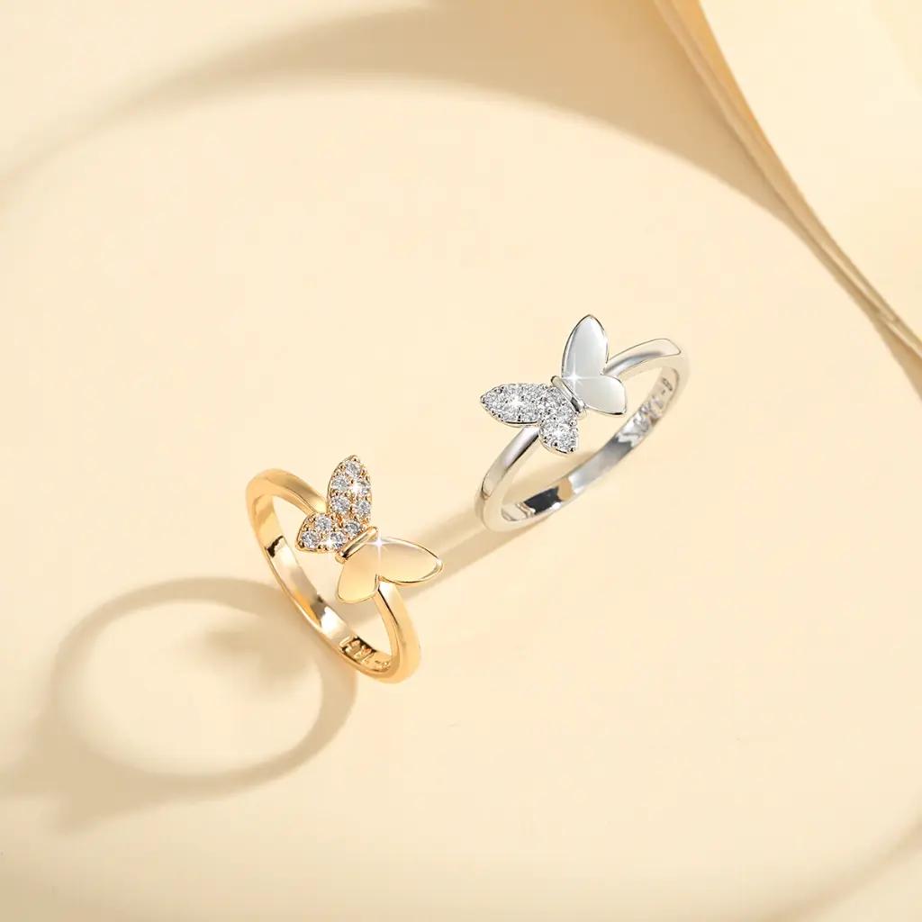 Cincin Kupu Titanium Korea Wanita Anti Karat Aksen Berlian Untuk Wanita Rings Fashion Aksesoris TX036