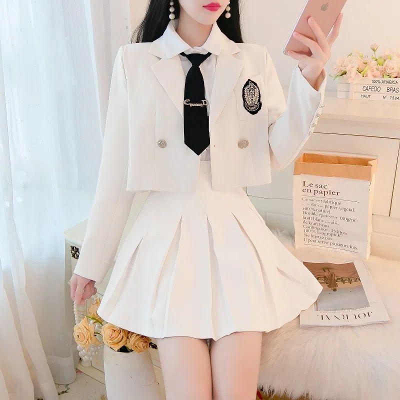Product Introduction of Áo Khoác Vest Công Sở, Phong Cách Nhật Bản, Váy Xếp Ly, Thích Hợp Cho Mùa Xuân Và Mùa Thu, Trang Phục Thanh Lịch Và Nữ Tính, Bộ Đồ Hai Mảnh, Dành Cho Nữ Top Women Khuy 9