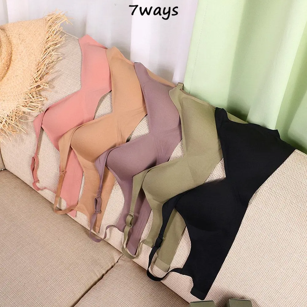 Japan SUJI 1.0 Invisible-button black-technology bra suit, jelly strip soft support, Deep-V seamless women's thin, no-wire underwear Fabric Nylon Spandex Womenswear
