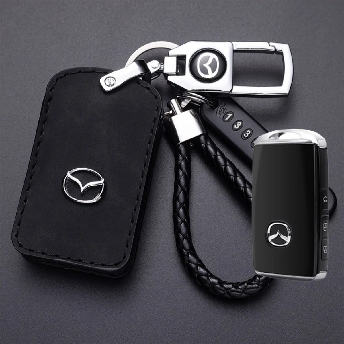 Vỏ chìa khóa điều khiển từ xa, dành cho Mazda 3 2020-2023, tất cả các mẫu Alexa CX5 CX8 CX30, chìa khóa bằng da, với móc khóa, Thích hợp cho Mazda CX5 2023 Móc Khoá