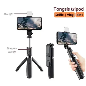 Tongsis Tripod Bluetooth Selfie Vlog LED Ligth 4 in 1