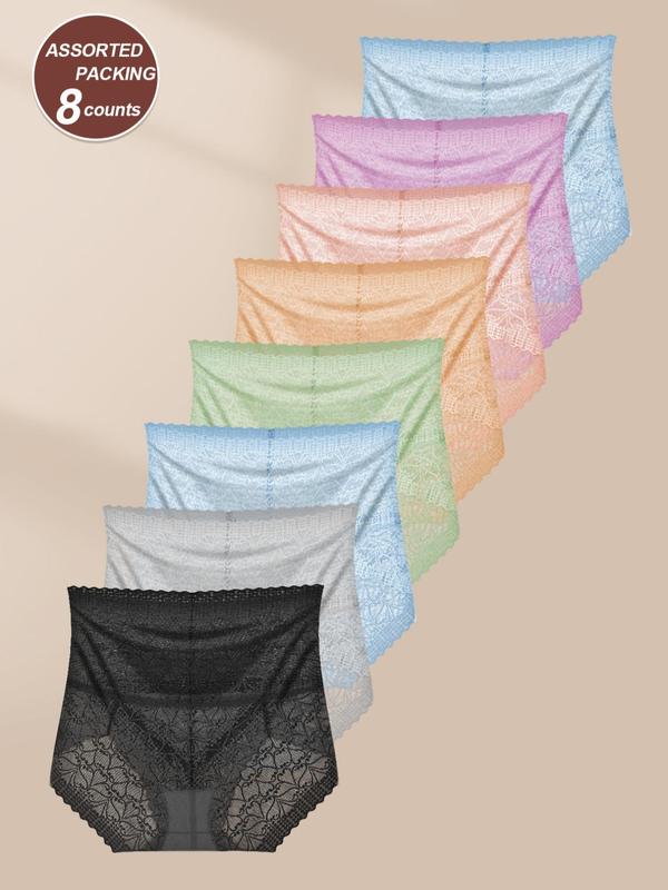 Women's Heart Print Lace High Waist Panty, Breathable Comfortable Seamless Knicker for Daily Wear, Women's Underwear for All Seasons 2