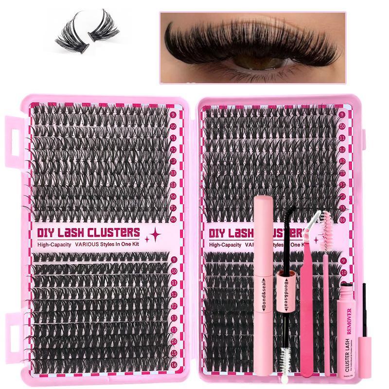 Product Introduction of Mixed Length Individual False Eyelashes with Eyelash Glue & Tweezers, 1 Set Natural Look Eyelash Extensions, Self Grafting Eyelash Clusters  for Women Makeup 7