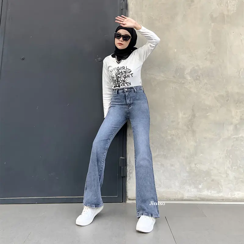 HANGOUT - JINISO Stretch Cutbray Celana Jeans Wanita Highwaist 4