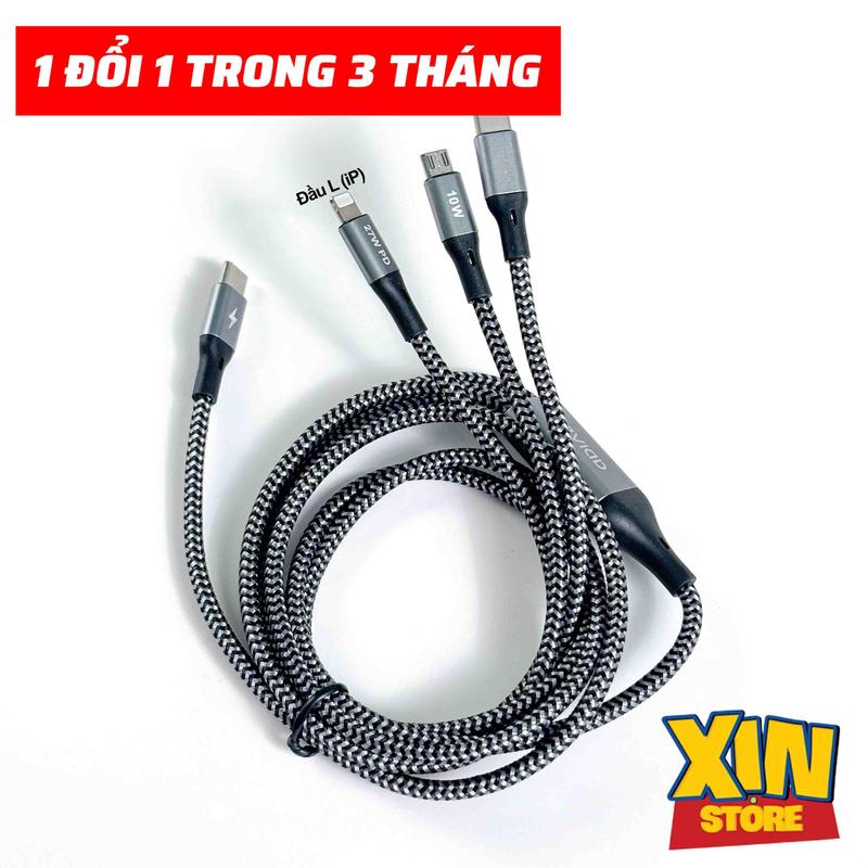  Dây cáp sạc nhanh RVA 3 in 1 Công suất tối đa 100W Dài 1m2 Dây bọc dù Bảo hành 1 đổi 1  Để túi Zip . Phụ Kiện Sạc Điện Thoại Usb 