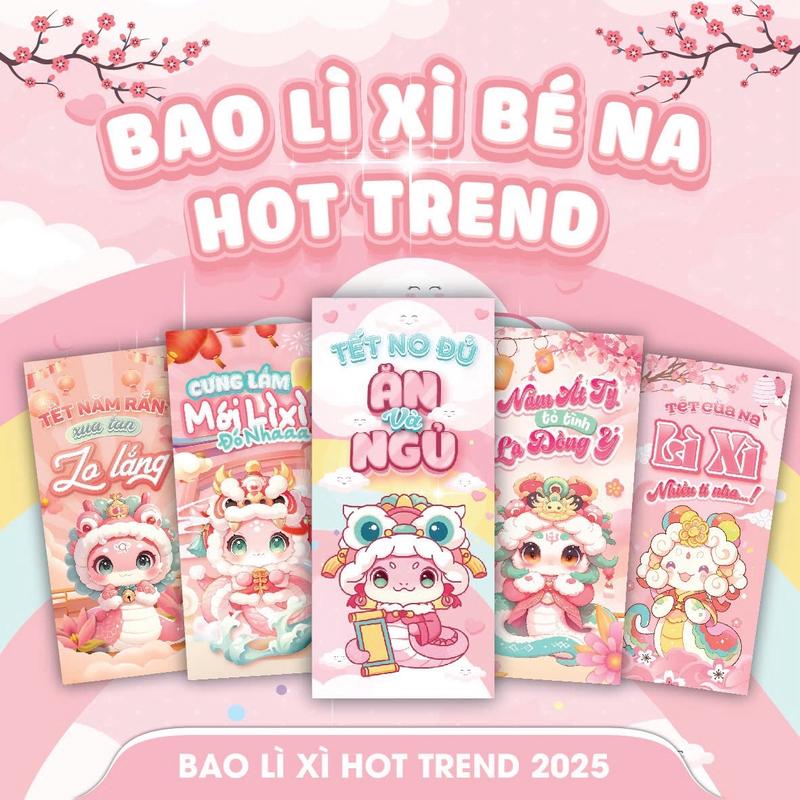 Bao lì xì Tết Ất Tỵ 2025 - Bé Na dễ thương độc đáo (Xấp 10 cái)