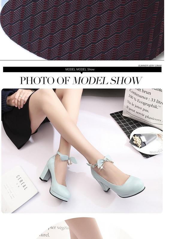 Product Introduction of Spring 2024 New Korean Style Sweet Low-Cut Pumps Women's Mid Heel Chunky Very High Heel Shoes with Buckle All-Matching Women's Fashion Shoes 11