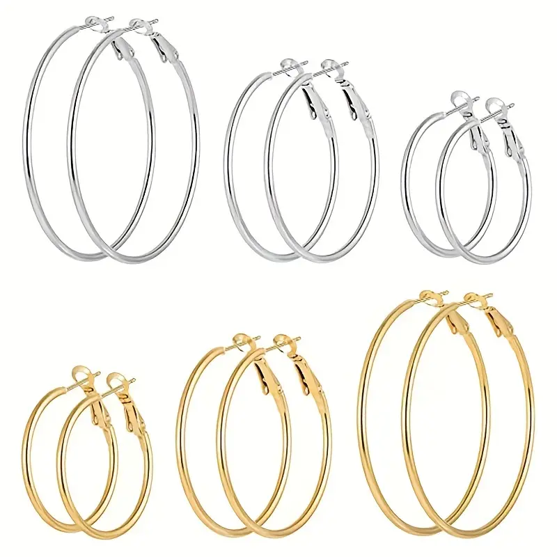 [Golden Fashionable Hoop Earrings] A Pair Of Large Hoop Steel Needle Earrings For Women, Golden In Color, Fashionable And Versatile Ear Hoops Accessories. 0
