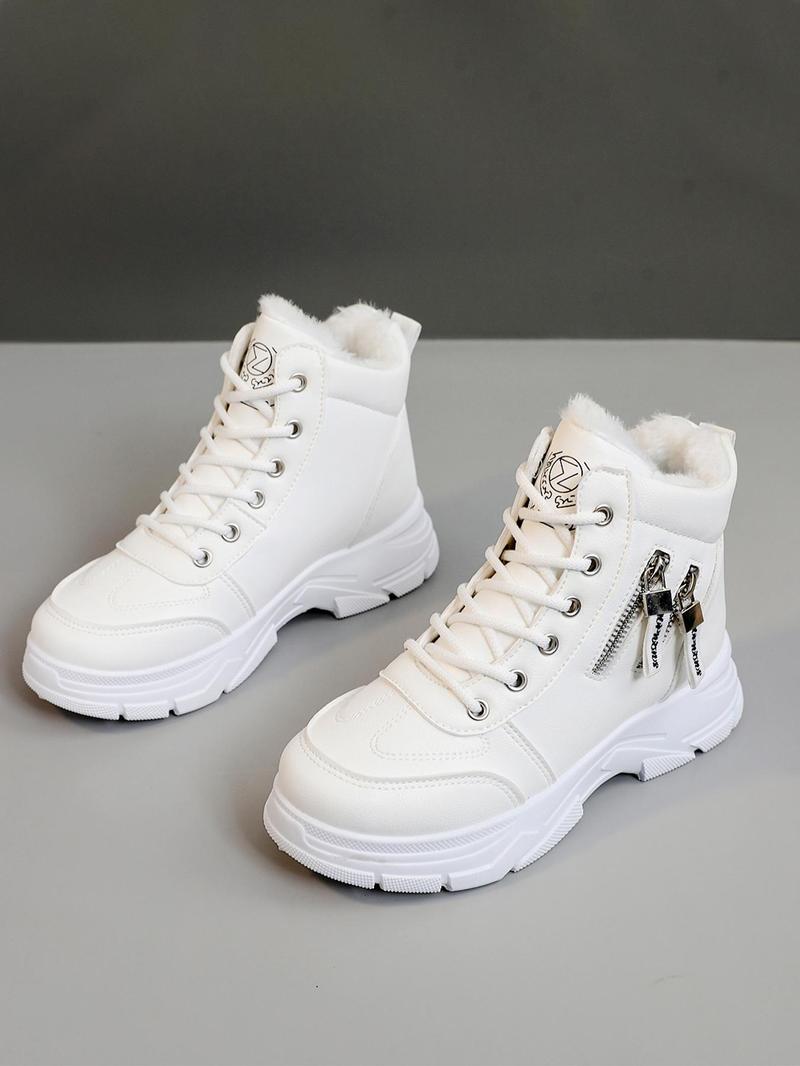 Product Introduction of Women's Solid Color Lace Up High Top Boots, Casual Comfortable Warm Snow Boots for Fall & Winter, Female All-match Trend Shoes for Daily Wear 1
