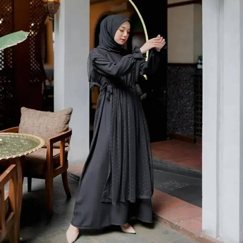 Size L-5L premium hyekyo dress gamis elegan simple gamis remaja brokat aesthetic gamis wanita jumbo bigsize 1