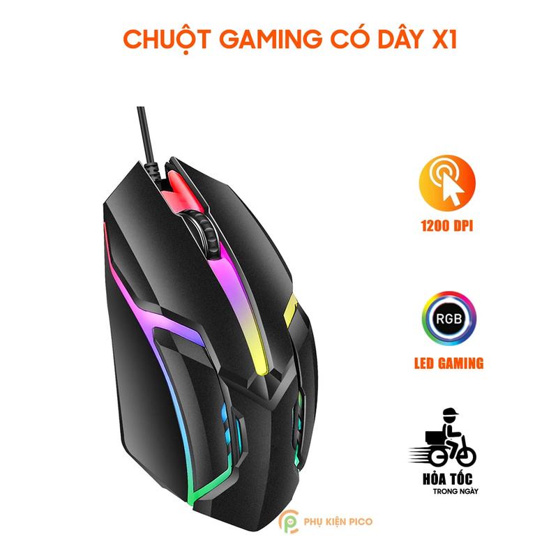  Chuột có dây Gaming X1 1200 DPI USB Led RGB đổi màu chuột máy tính văn phòng chơi game giá rẻ 
