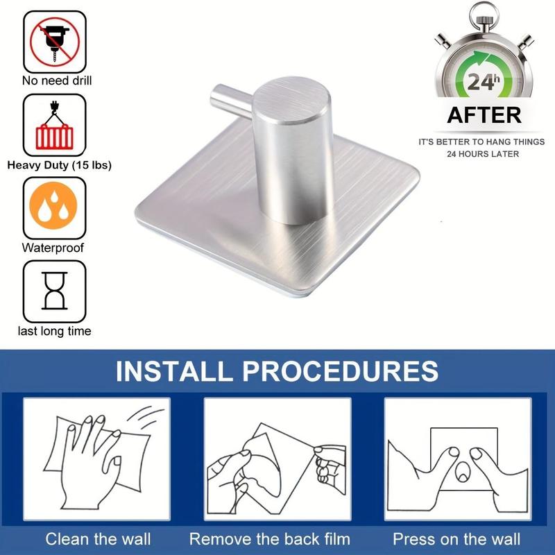 Stainless Steel Wall Mounted Hook (4 Counts), Waterproof Wall Hook, Multifunctional Hook for Hanging Coats, Hats, Towels, Home Organizer 3