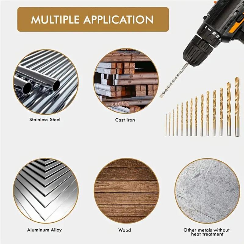 Titanium Twist Drill Bit Set, 135° Tip High Speed Steel Bit Kit, 1.5-10mm Woodworking Drill Bit Set with Storage Box, Suitable for Wood Plastic Fiberglass, Heavy Duty, Hardware, Industrial 8