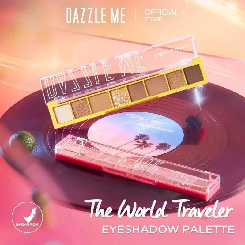 [NEW] DAZZLE ME The World Traveler Eyeshadow Palette | BPOM 8 warna Natural Matte Satin Glitter High Pigment Long Lasting Smooth 6