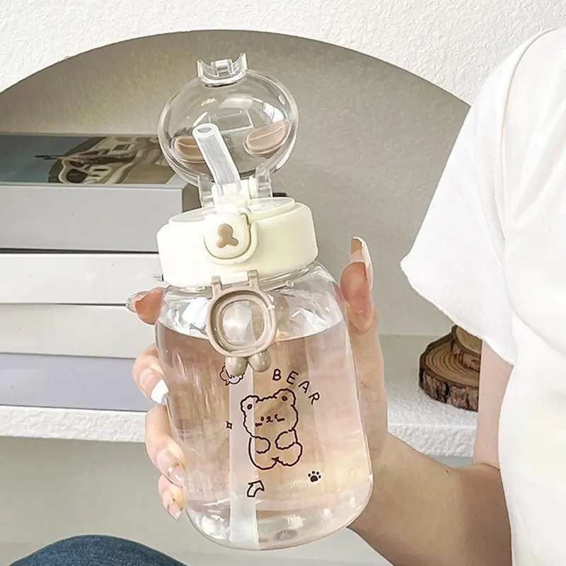 Bình Nước Dễ Thương, Dung Tích 500ML, Dành Cho Trẻ Em, Có Ống Hút Và Dây Đeo, Thiết Kế Hoạt Hình, Làm Bằng Nhựa, Cầm Tay, Thích Hợp Cho Trường Học, Bình Nước, Không Chứa BPA, Bình Uống Nước 7