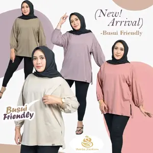 Moon Oversize Top Kaos Busui Polos Hitam Putih Katun Atasan Baju Menyusui Lengan Panjang Cotton Combed