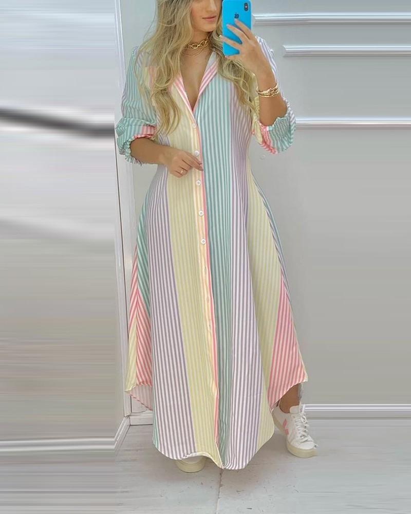 Product Introduction of Váy Sơ Mi Dài In Họa Tiết Boho, Dành Cho Phụ Nữ, Phong Cách Mùa Hè, Cổ Áo bẻ xuống, Tay Áo Dài, Thích Hợp Cho Bữa Tiệc, Trang Phục Thường Ngày Váy Maxi Buổi Tối, Vestidos 9