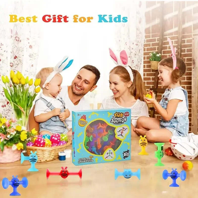 Random Color Suction Sensory Toy, 19pcs/set Cute Bath Toy, Silicone Sucker Toy, Suction Cup Building Toy, Sorting & Stacking Toy, Preschool Learning Play Toy 6