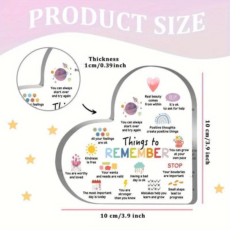 Product Introduction of Acrylic Heart Shaped Desktop Decoration Sign, 1 Count Positive Affirmations Tabletop Plaque, Desktop Decoration Sign for Home Office School, Home Decor 1
