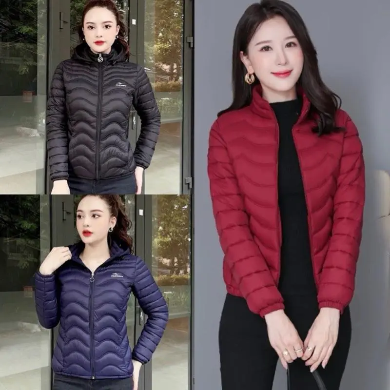 Áo khoác phao nữ siêu nhẹ lông vũ trần hoạ tiết dáng ngắn, Áo phao uni kiểu mùa đông cao cổ ấm áp dày dặn đen đỏ xanh, áo siêu nhẹ nữ giữ nhiệt lông vũ, XUXU MIU